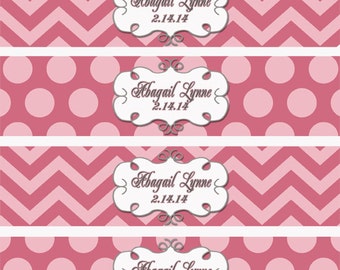 Pink Baby Shower Water Bottle Labels, Personalized Favors, Christening ...