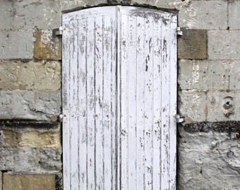 Distressed white shutters photo, shutters canvas, shutters print, France photo, shabby chic wall art, french rustic shutters