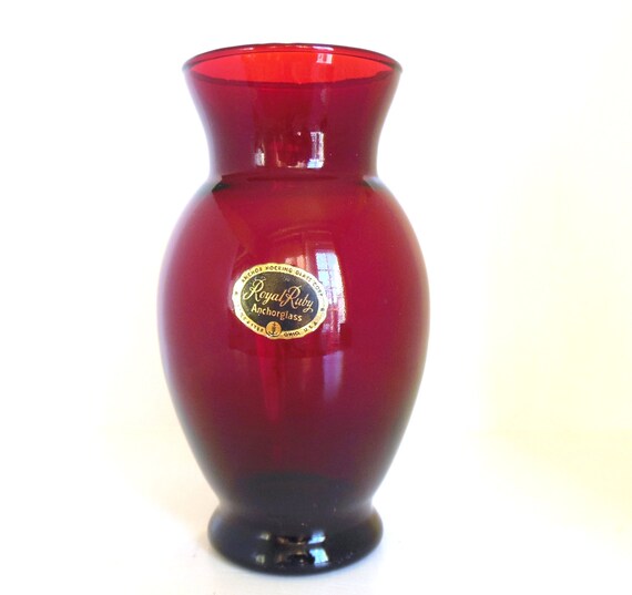 Vintage Anchor Hocking Royal Ruby Vase by vintagebytheseashore