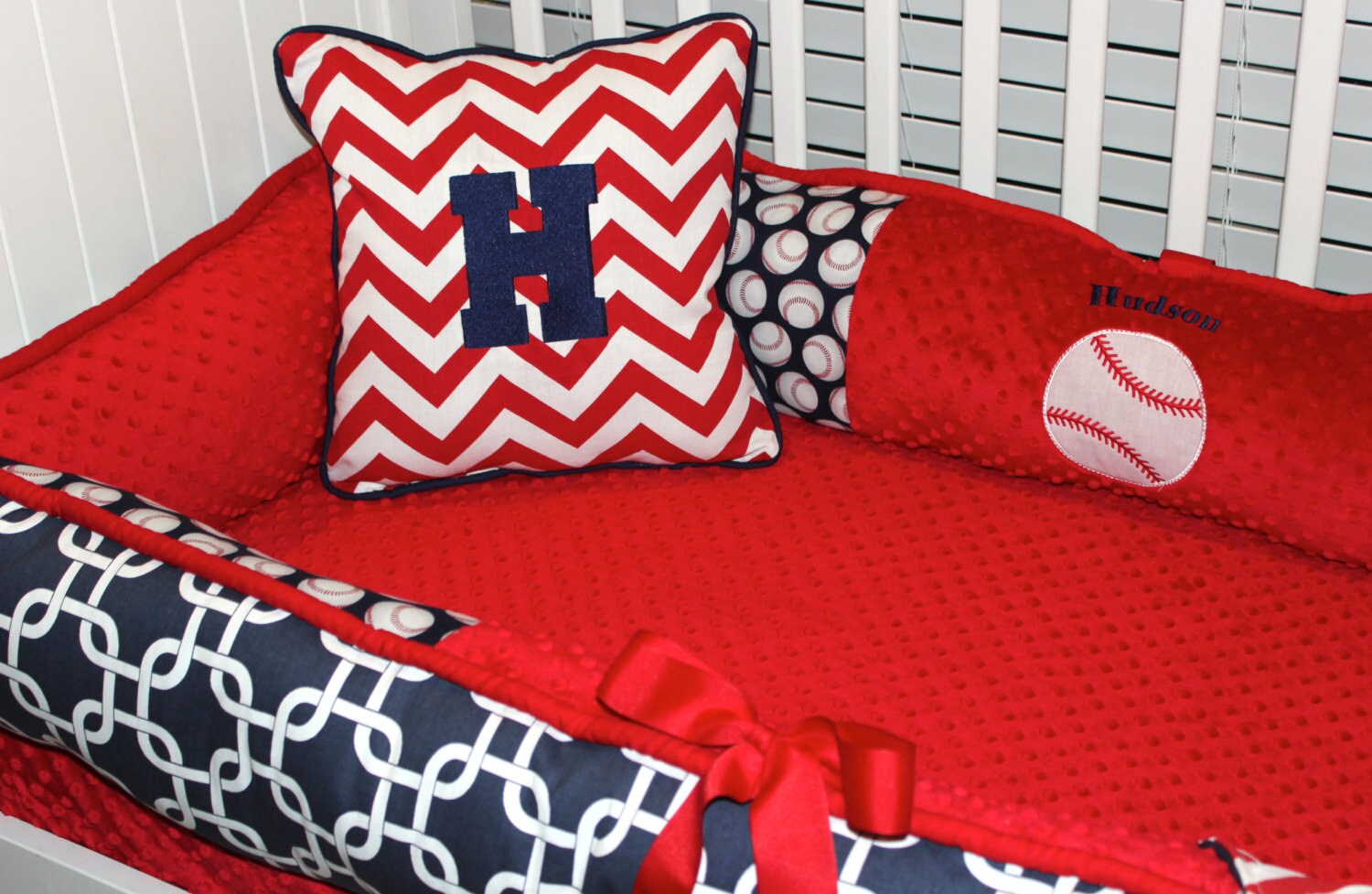 Boys custom baby bedding 6 pc set Baseball set
