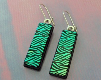 Dichroic Fused Glass Dangle Earrings Emerald Green Womens Accessories Dichroic Jewelry Gifts Under 25 Dollars Anniversary Birthday