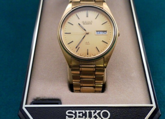 Vintage 1980's Men's Seiko SQ Quartz Watch In Original Box. Goldtone ...
