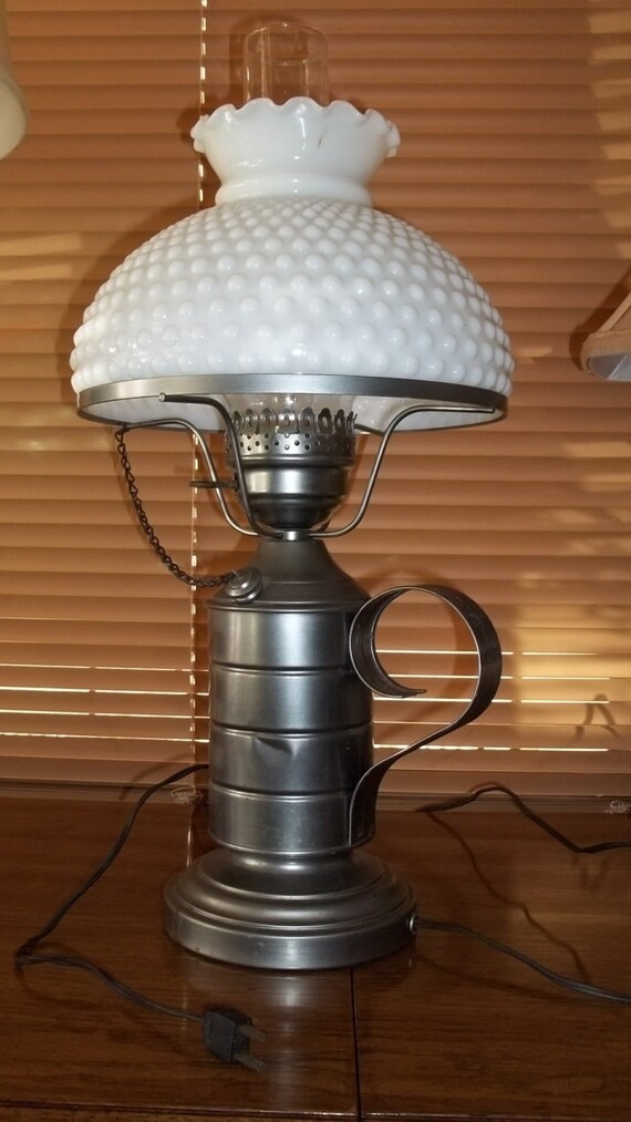 Vintage Oil Can Lamp with Milk White Hobnail Shade Electric