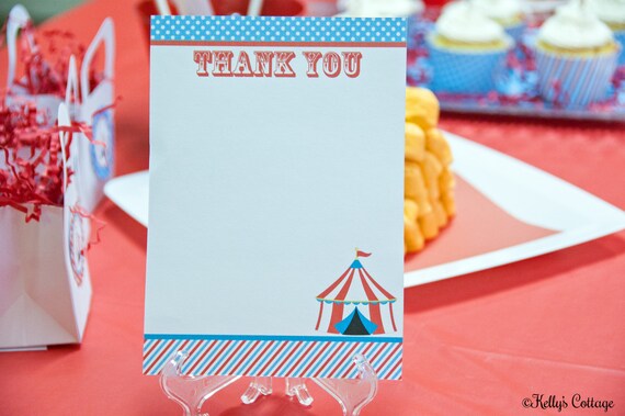 Circus Birthday Party Thank You Notes (5x7), Instant Download, Printable, Digital Il_570xn