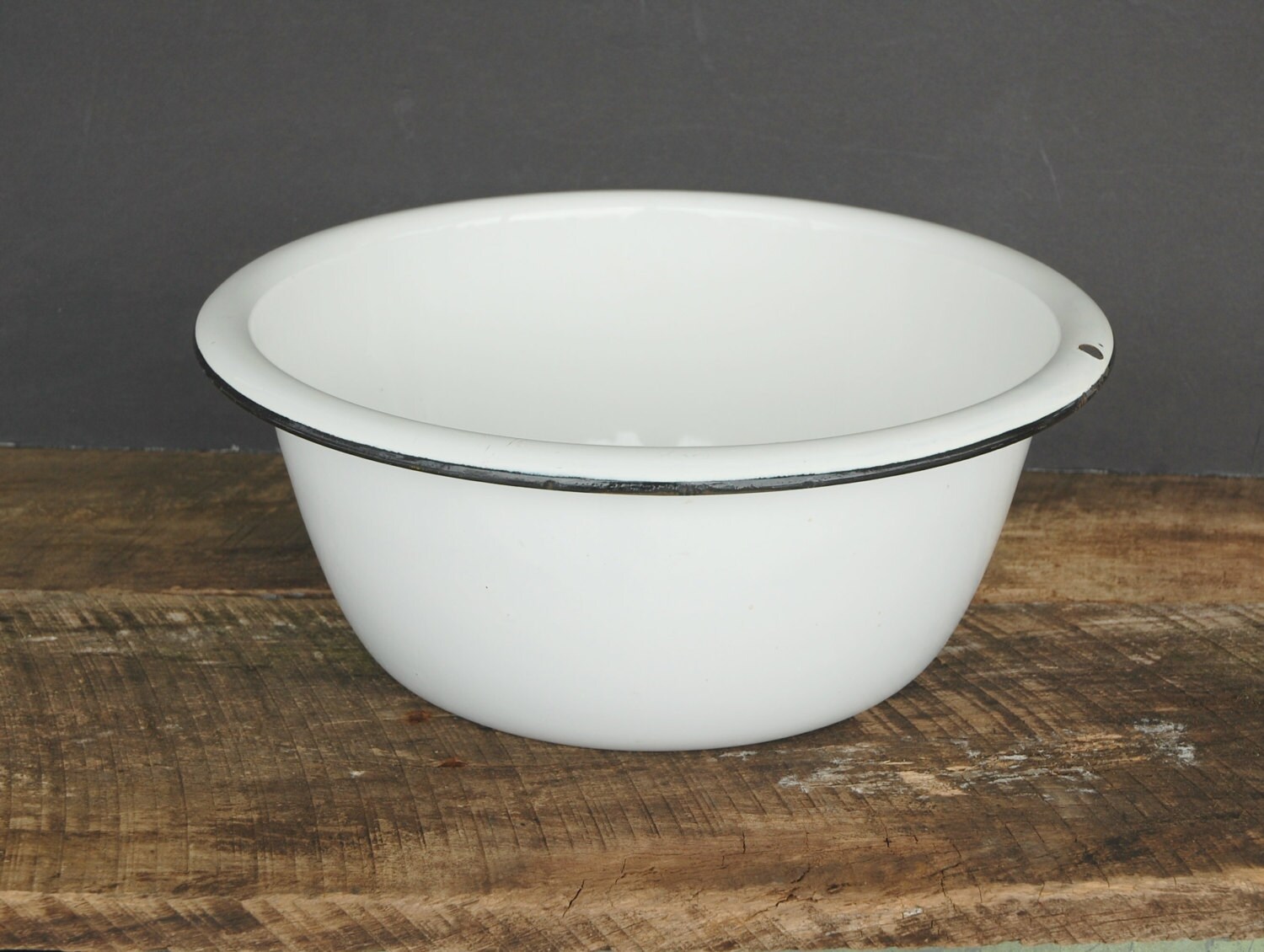 Vintage White with Black Rim Enamelware Bowl Basin