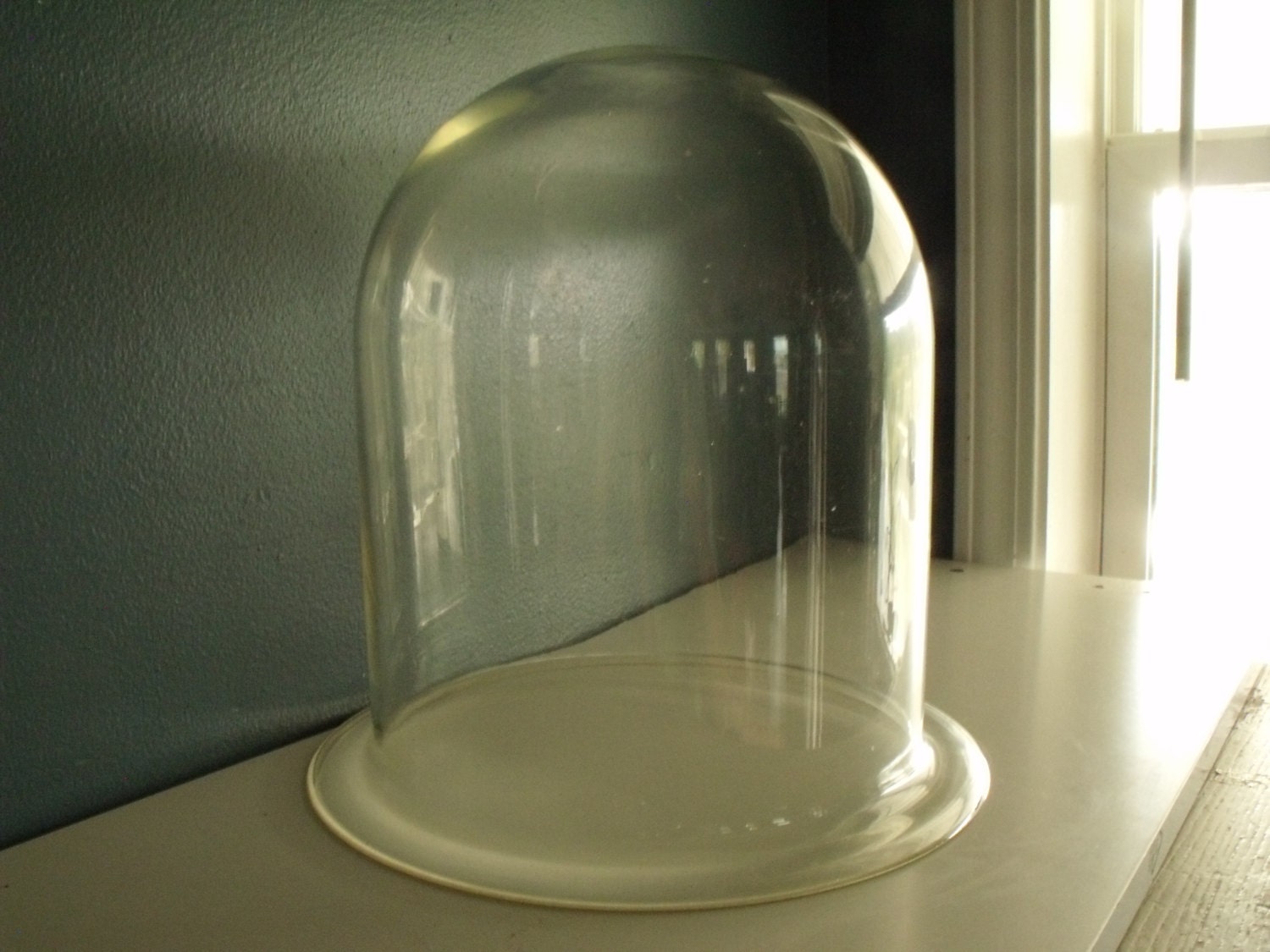 Large Bell Jar Glass Dome Ground Base Vacuum Hand Blown