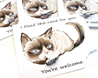 SALE: Grumpy Cat Card Set of 4 Thank You Card Personalized