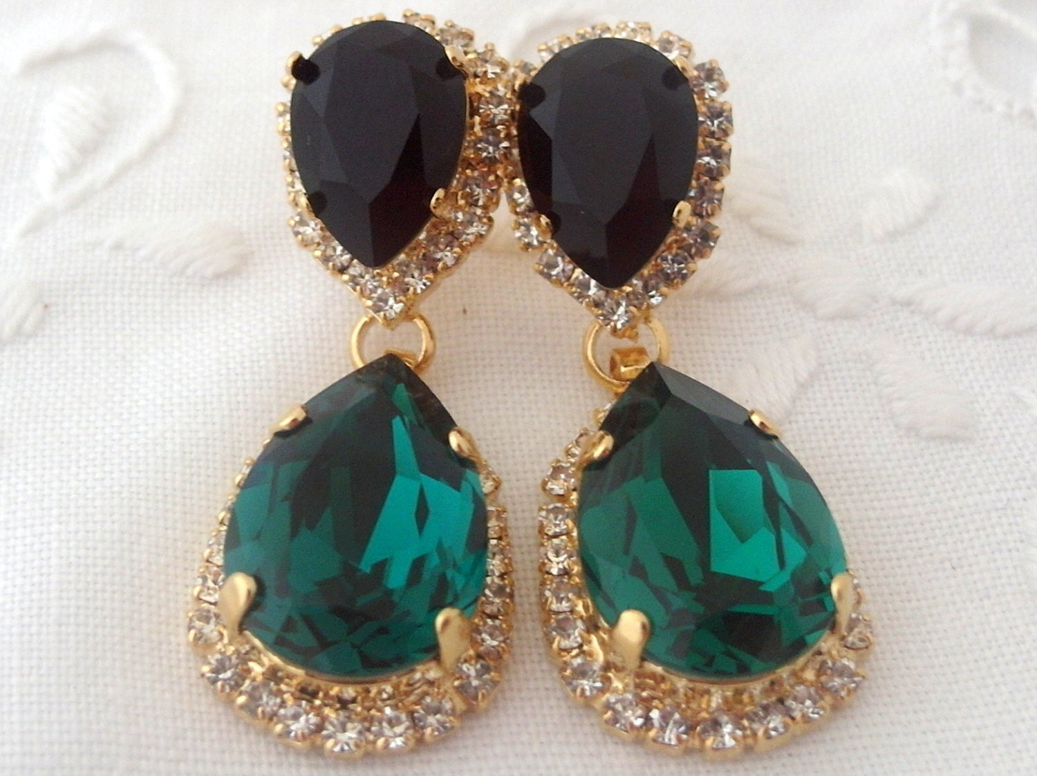 Emerald Chandelier earrings Emerald black Chandelier