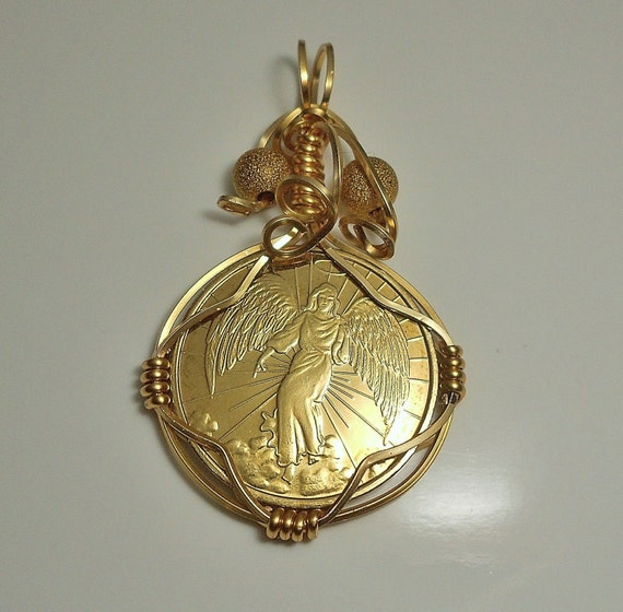 Guardian Angel Double Sided Medal Pendant by maddyq on Etsy