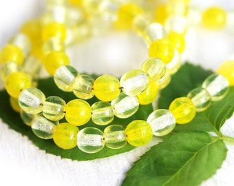 Sunny Yellow beads mix, Czech glass - round spacers, druk, small - 4mm - approx.95-100Pc - 0539