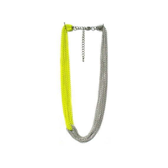 Multi Strand Chain Necklace Neon Yellow