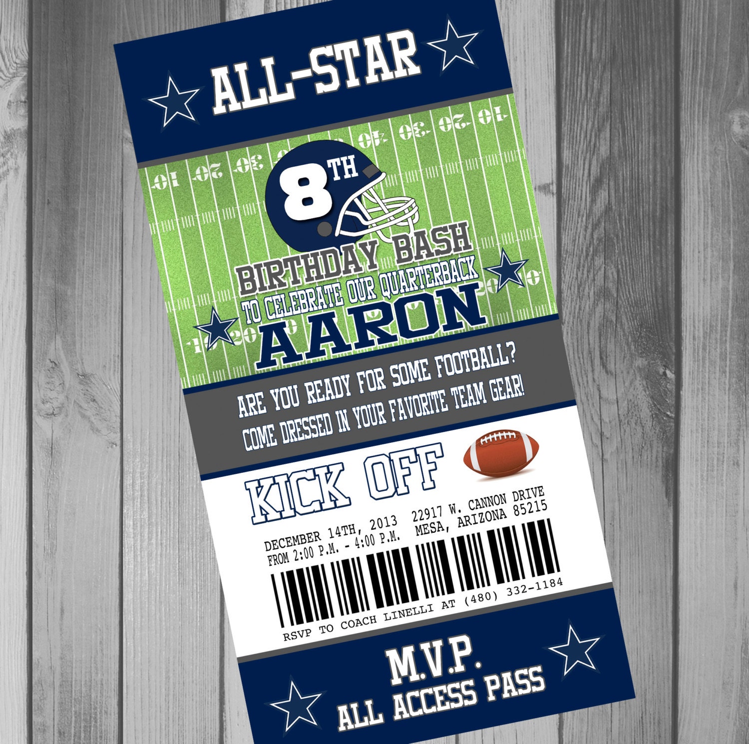 Dallas Cowboys Inspired Football Ticket Birthday by CLaceyDesign