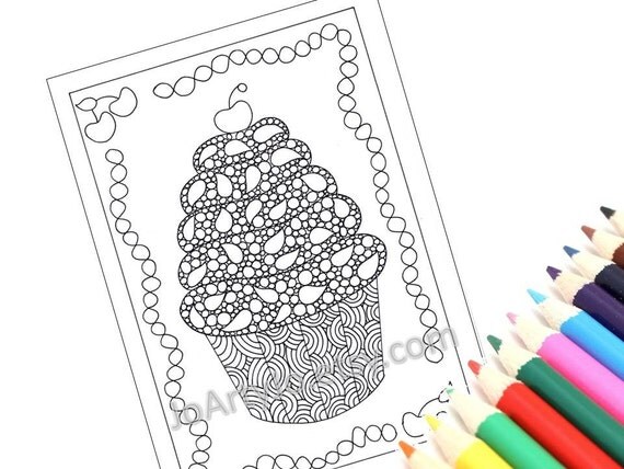Zentangle Inspired Cupcake Printable Coloring Page Zendoodle