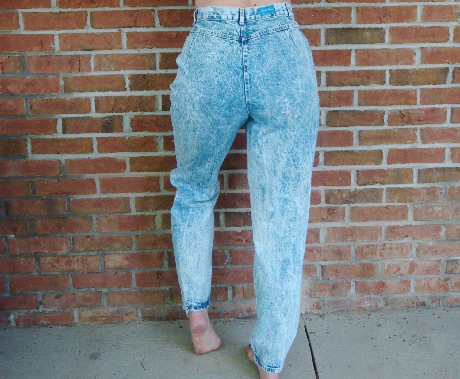 Acid Wash Baggy Jeans 80s High Rise Womens Jeans Tapered