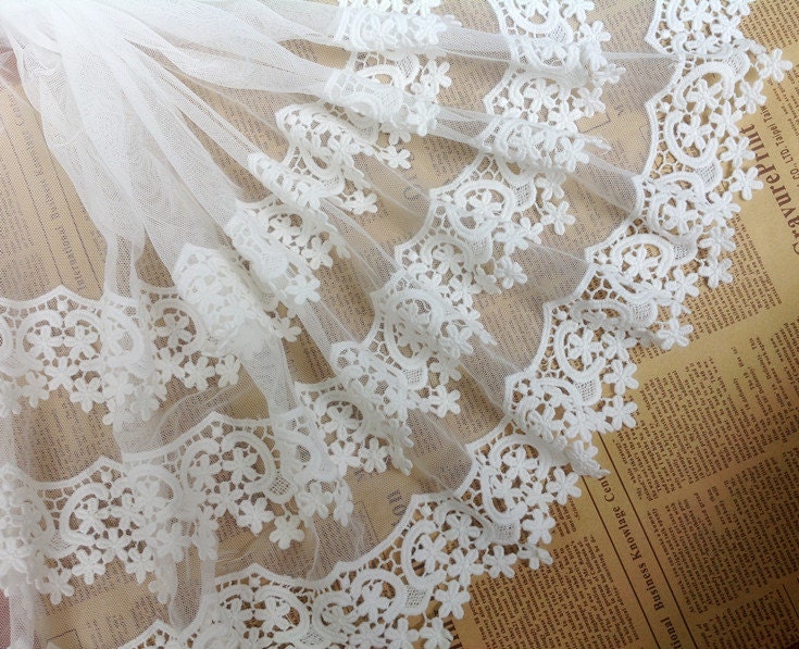vintage lace trim in white, super wide gauze lace fabric trim, with ...