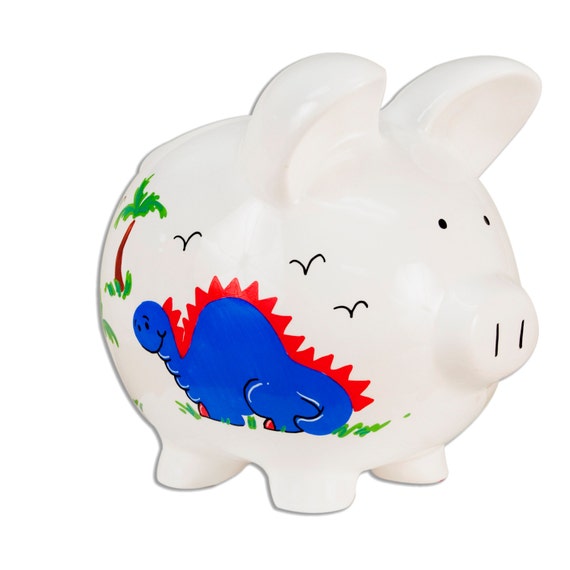 Hand painted Personalized Dinosaur Piggy Banks for Boys