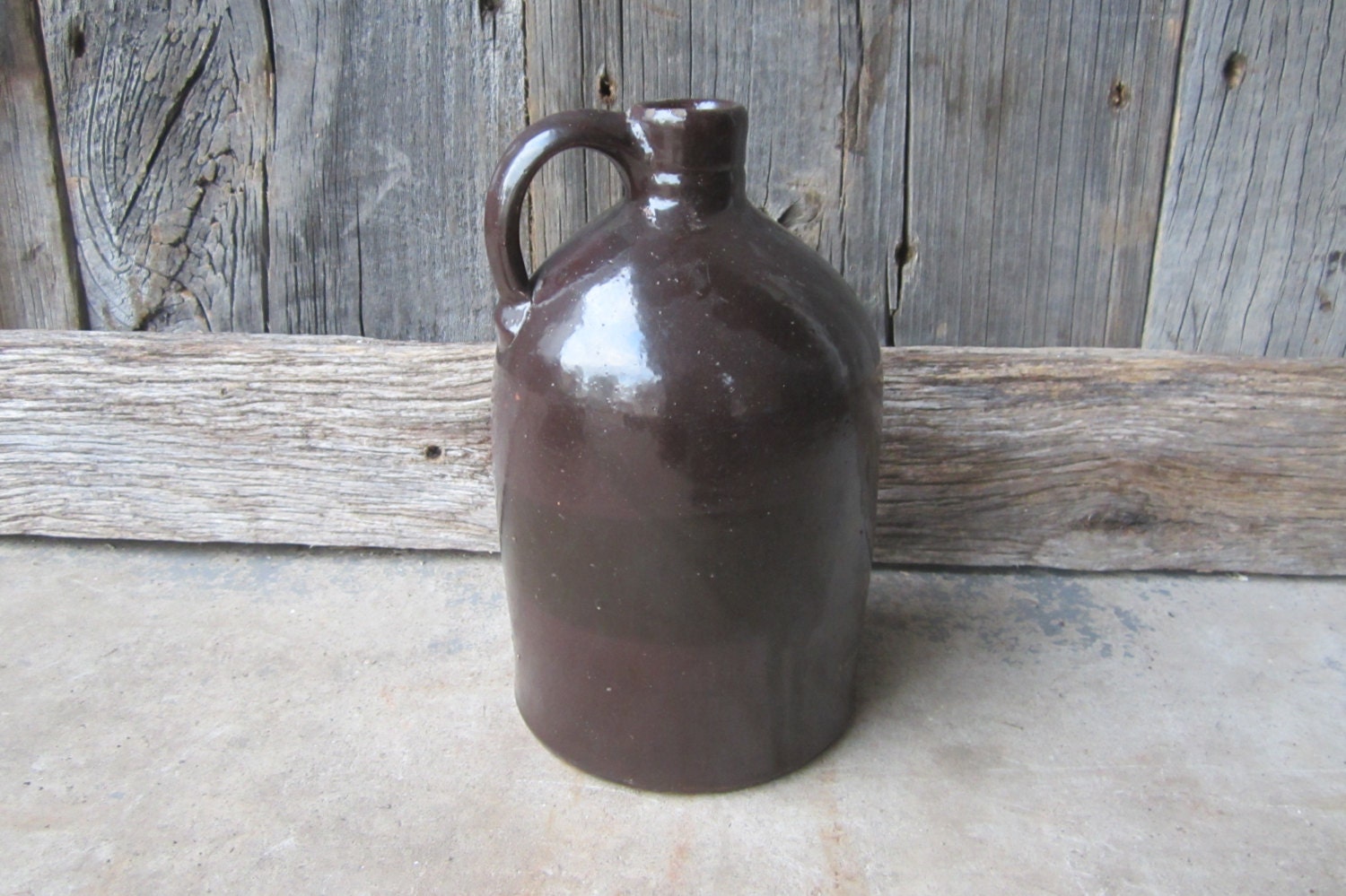 Primitive Antique Hooch Jug Old Time Brown Stoneware Crock Jug