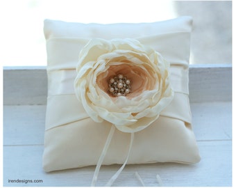 Ring Pillow. Ivory Ring Pillow. Handmade Wedding Ring Pillow With Fabric Handmade Flower
