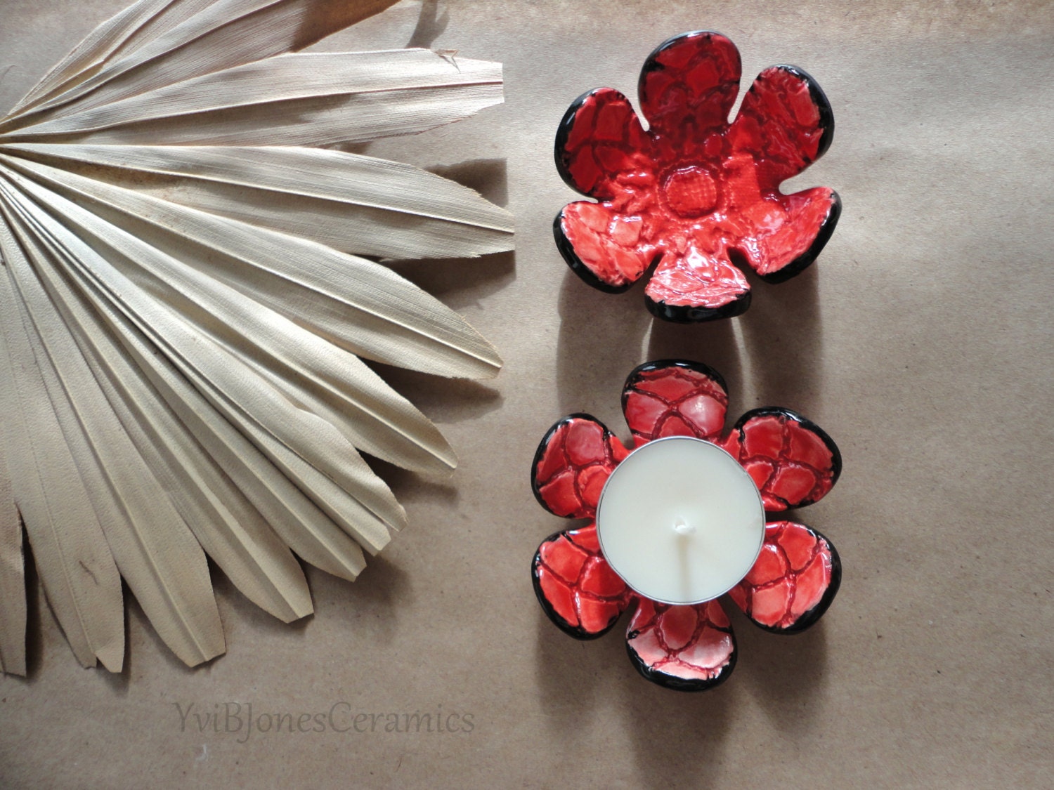 Ceramic Candle Holder Dish Floral Home Decor by YviBJonesCeramics