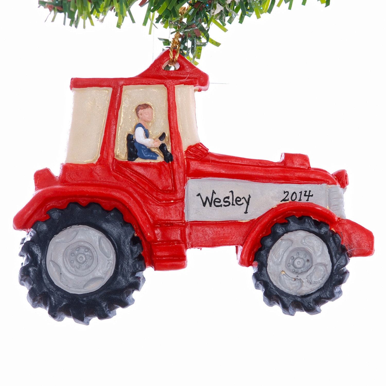 personalized tractor christmas ornament red and grey tractor personalized tractor christmas ornament red and grey tractor