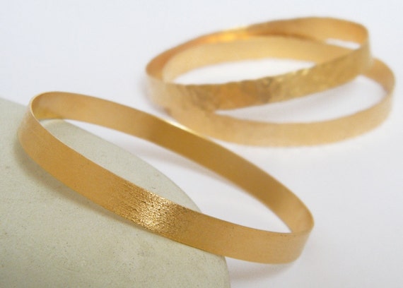 Thin gold bangle elegant gold bracelet textured gold bangle