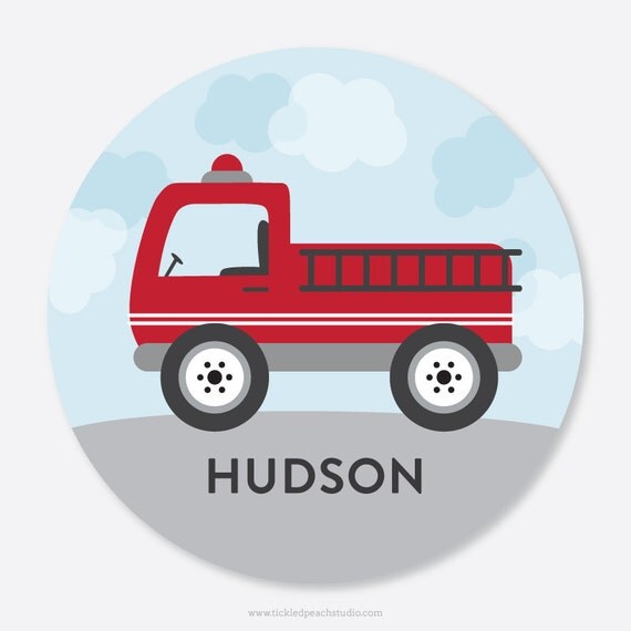 Personalized Childrens Plate - Firetruck / Fire Engine - Add Bowl Option Il_570xn