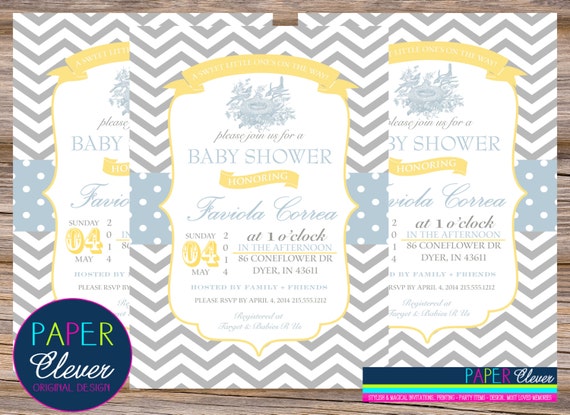 Baby shower invitation, bird aqua, yellow - printable, digital file #1529 Il_570xn