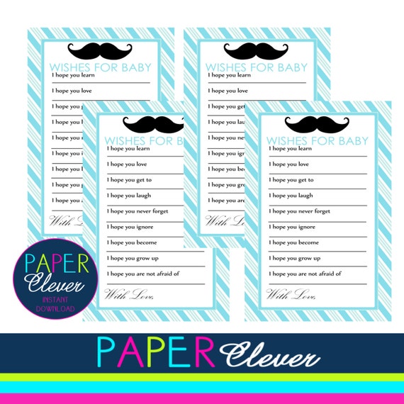 Modern Well wishes for baby, mustache, aqua blue, stripe - instant download (#43R31) Il_570xn