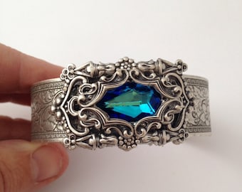 Faerietale Couture Victorian Rococo style silver Burmuda Blue Bangle Bracelet