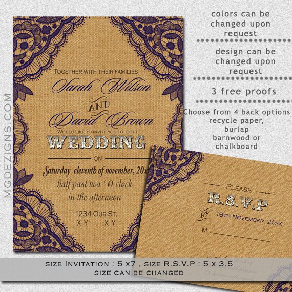 Burlap And Lace Wedding Invitations Free Blank Template 9