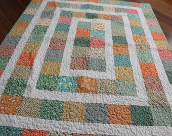 Charming Lap Quilt in Orange and Green Reproduction Fabrics