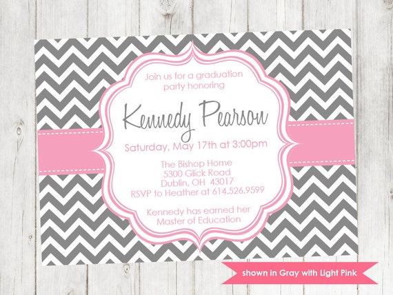 Printable Graduation Party Invitation - Graduation Themed Chevron Invite - Colors and Text Customizable Il_570xn