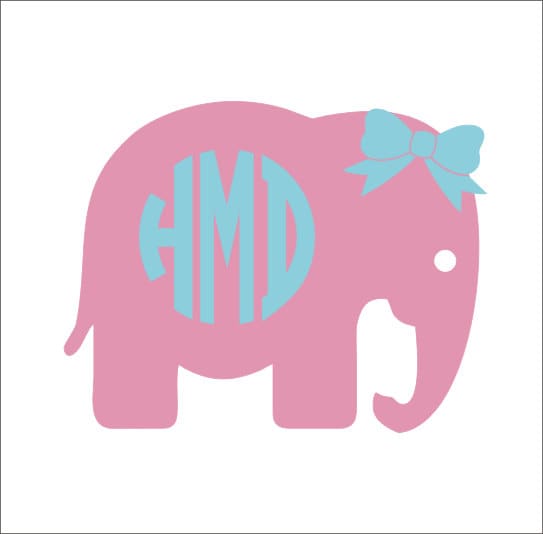 Elephant Monogram with Bow Car Decal Circle by CustomVinylbyBridge