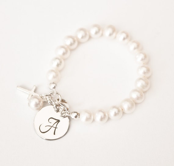Items similar to hand stamped baby charm bracelet, Initial bracelet