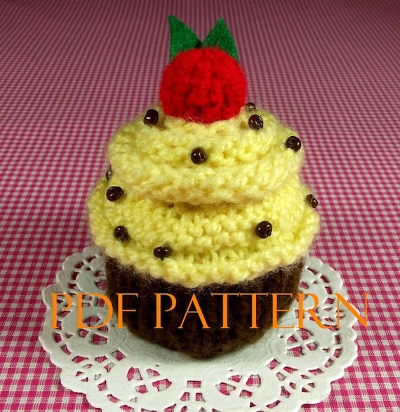 KNITTING PATTERN Cupcake Banana Nut Ornament Toy Amigurumi Food Pincushion Pattern Instant Download PDF