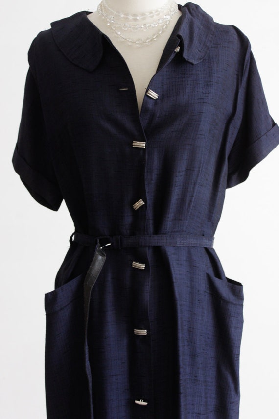 30s 40s WWII Dress Navy Blue Vintage. Novelty Dress // Shirt
