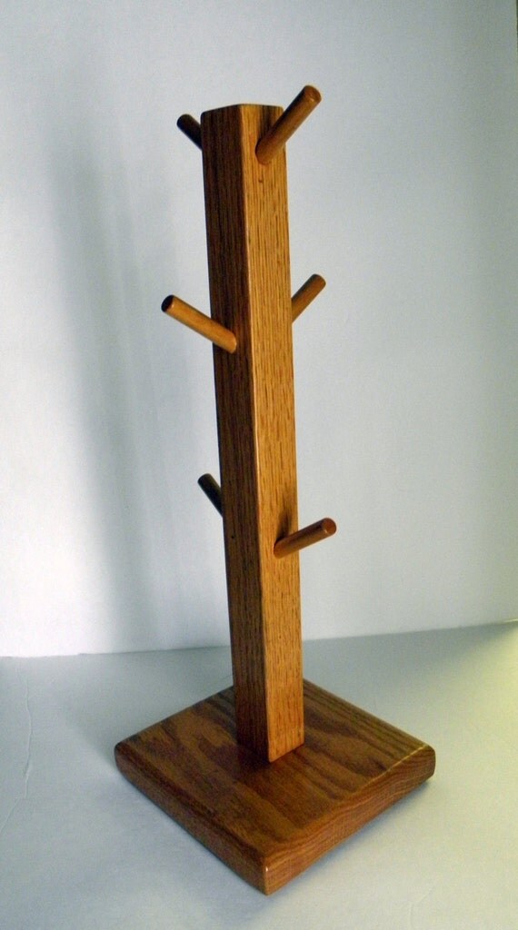 Vintage Coffee Mug Tree Stand 6 Cup Holder Wood Ornament