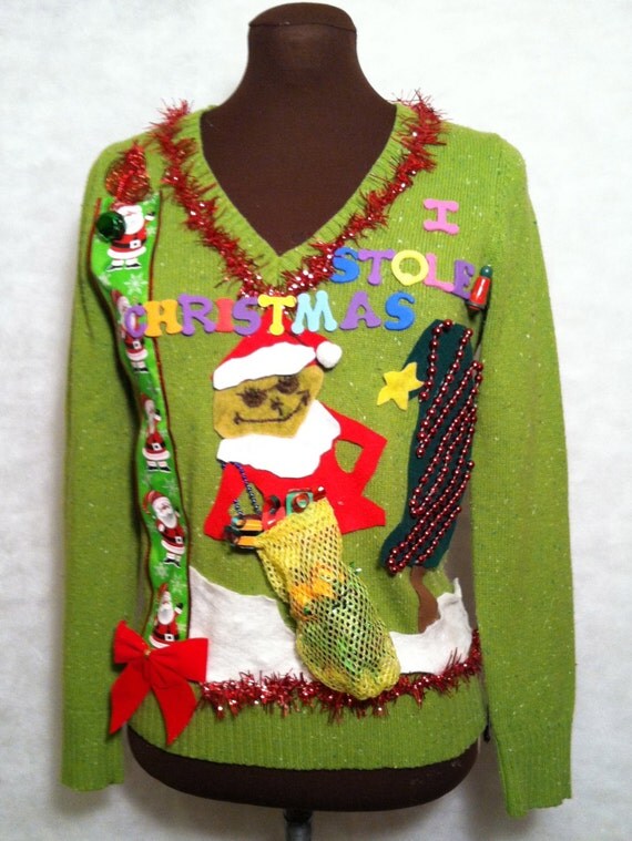 Ugly Christmas Sweater size small Grinch don't care who