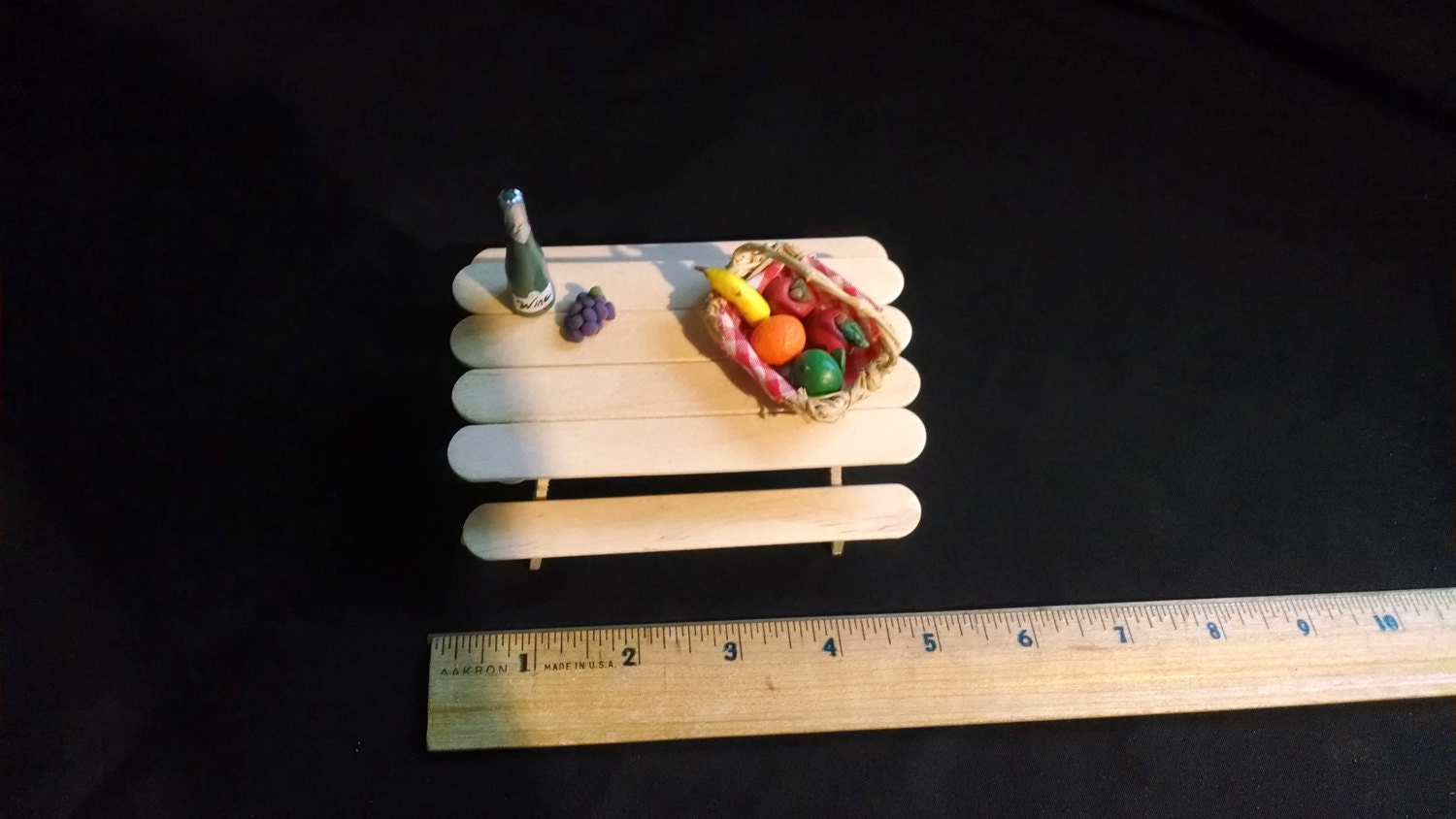 Mini Picnic Table Fruit Basket Bottle of Wine and Grapes by x10son