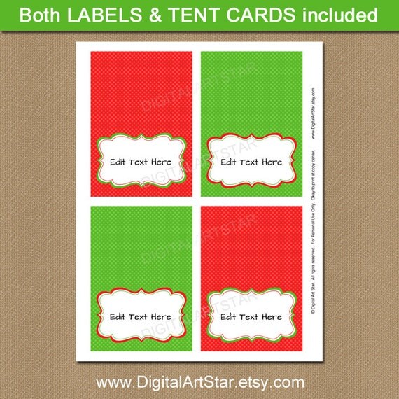 Printable Christmas Buffet Card Christmas Labels Holiday