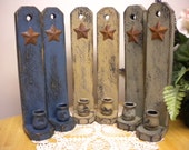 Candle Sconce Pair with Rusty Star, Colonial Candle Sconce, Primitive Sconce Set, Wall Sconce Light - Made to Order