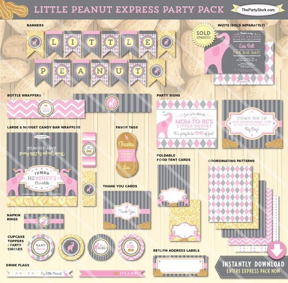 801 New baby shower games large parties 650 Elephant Themed Baby Shower Decorations   Printable Party Pack   Girl   