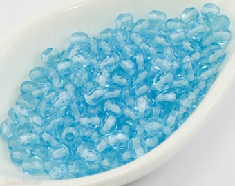 4mm Blue Beads (50) Czech Fire Polished Faceted Glass