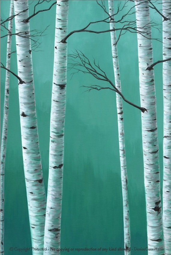 Canvas art Birch tree paintings original Wall art by ArtFromDenise