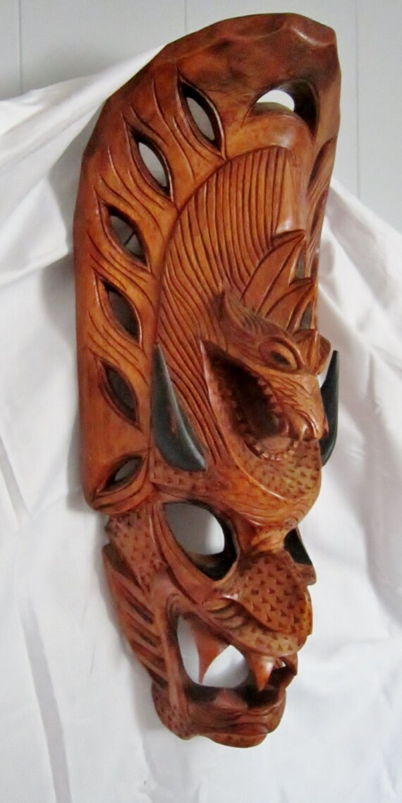 Wood Mask Pacific Islands Hand Carved Tribal Ceremony Dance