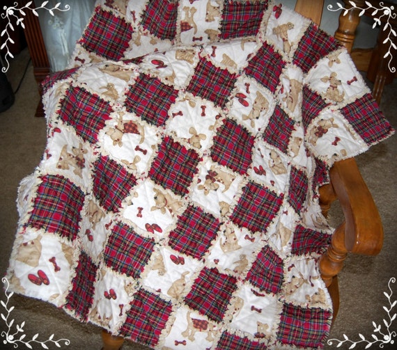 Items similar to Puppy Dog Tails Baby Rag Quilt w/ 2 Matching Burp Cloths on Etsy
