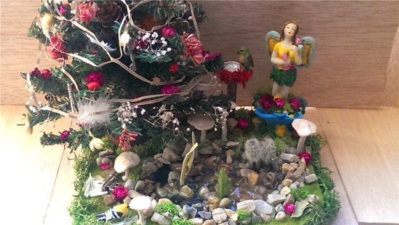 Items similar to Miniature fairy garden with fairy natural themed tree