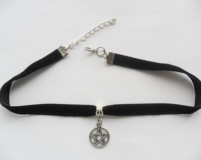 Black velvet choker with pentagram charm and a width of 3/8” (pick your neck size)
