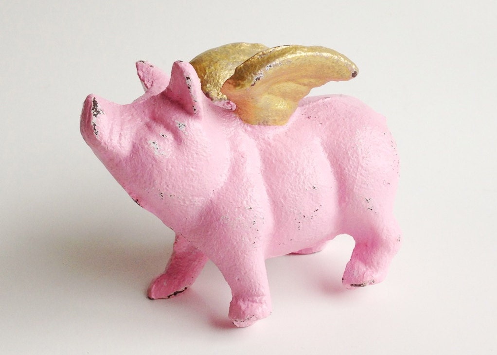 Flying Pig Figurine When Pigs Fly Statue Pink by juxtapositionsc