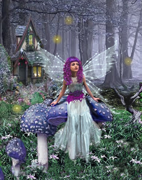 lavender Twilight. Fairy mushroom firefly forest fairy